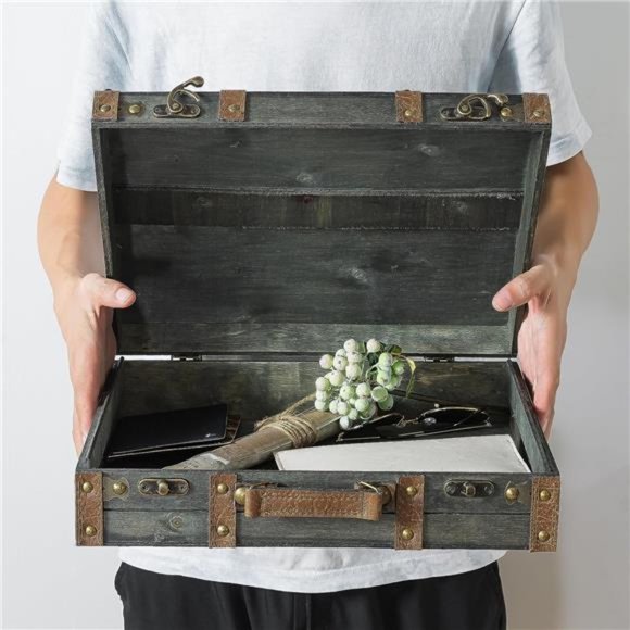 Vintage Decorative Wooden Storage Chest: Antique Wood Suitcase Trunk - Picture 5 of 7